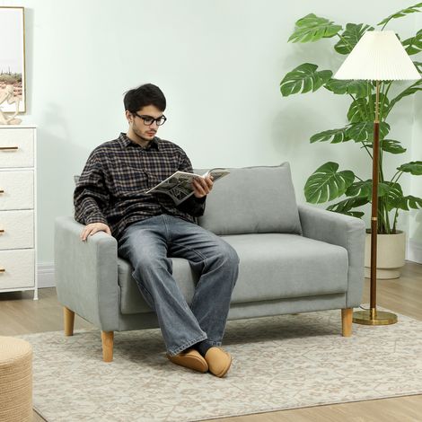 Canapé 2 places en tissu avec accoudoirs. Compartiment de rangement et 2 coussins amovibles. Canapé 2 places moderne avec pieds en bois, idéal pour le salon, la salle de séjour ou la chambre. Gris.
