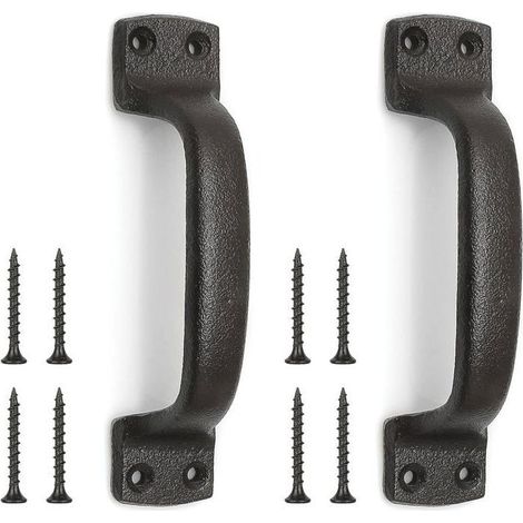Poignée de porte de grange, lot de 2, 6 pouces, fonte vieillie, marron foncé, pour portes de jardin en bois, remise (1/4)