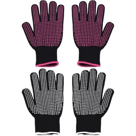 2 paires de gants résistants à la chaleur, gants de protection contre le feu, gants de four antidérapants, cheveux bouclés (noir) (1/4)