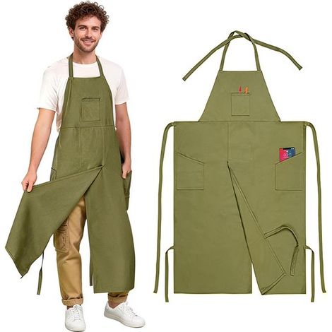 Grembiule in tela - 76113 cm - Impermeabile - Design con gambe separate - Adatto per parrucchiere, giardinaggio, barbecue, cucina, ceramica e altre attività - Grembiule regolabile con gambe separate e (1/5)
