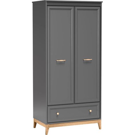 AX LIVING Kleiderschrank Nymphen Dunkelgrau 2 Türen Schublade MDF Eiche Beine
