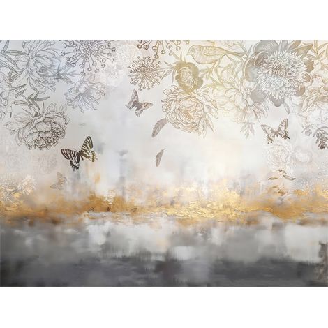 Papier peint panoramique - Fleurs Papillons - 130 cm x 98 cm (1/2)