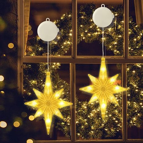 CNMTCCO LED-Sternenlichterkette (2er-Pack) für Weihnachten, Weihnachtsdekoration mit LED-Sternen, Weihnachtsstern fürs Fenster, Timer, Saugnapf, Sternenlichterkette für (1/5)