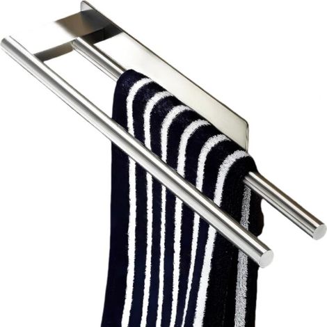 Scaldasalviette doppio a parete da 39 cm in acciaio inox 304, installazione senza foratura, ideale per bagno e cucina (argento) (1/5)