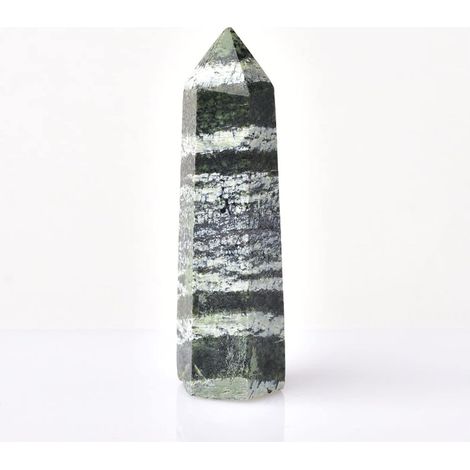 Pierre naturelle cristal Point vert zèbre rayures obélisque Quartz tour for la décoration intérieure pierre pyramide cadeau artisanat Collections de la maison ( Color : Army Green , Size : 50-60mm ) (1/5)
