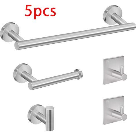 Pieces Bathroom Hardware Accessories Set Towel Rack Paper Holder Hook Adhesive Hook Multifunction Bathroom Set Silver (1/5)