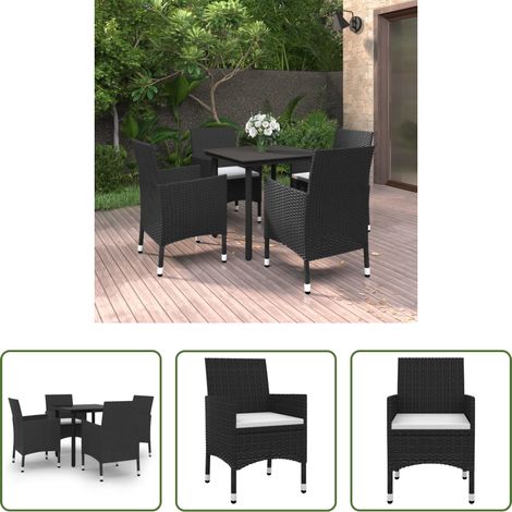 vidaXL Tisch und Stühle -  5-tlg. Garten-Essgruppe mit Auflagen Poly Rattan und Glas (1/5)
