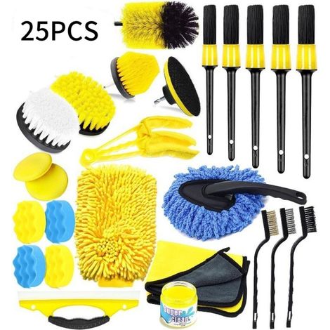 Lot de 25 brosses électriques multifonctions (perceuse non incluse) – Brosses spécialement conçues pour l'intérieur des véhicules, les bouches d'aération, les bouches de climatisation et le polissage (1/5)