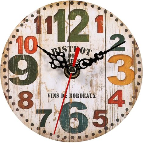 Horloge Murale Ronde Numérique en Bois Pendule Style Vintage Décor Cuisine Horloge Digitale (1/5)
