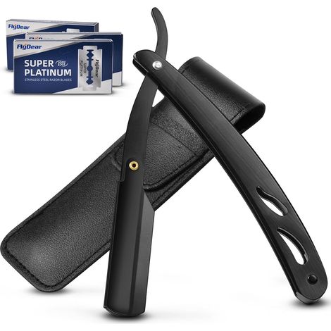 Rasoir à Barbe Coupe choux, Rasoir de Barbier avec 30 Lames de Rasoir (60 Demi Lames), Rasoir Homme Manuel avec Coupe Choux Barbe à Lame Interchangeable, Noir (1/5)