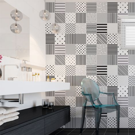 Sticker Mural Carrelage adhésif Cuisine Salle de Bain - 24 STICKERS CARREAUX DE CIMENT SCANDINAVE ANTIIKKI - 24stickers10x10cm (1/5)