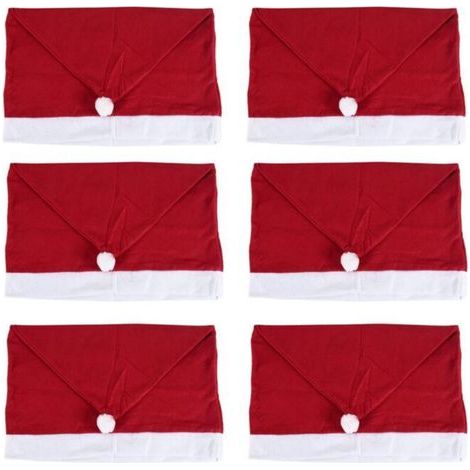 6 PièCes Housses de Chaise NoëL Chapeau PèRe pour Salle à Manger DéCorations Vacances Rouge (1/4)