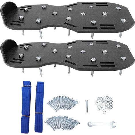 Chaussures d'aérateur de pelouse antidérapantes, sandales à pointes avec sangles réglables pour aération de jardin et de Patio, noir et bleu (1/5)