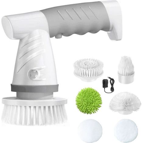 Electric Cleaning Brush Set, Cordless, IPX6, Portable, 18W Power, 4 Brush Heads, Plastic/Silicone Material, White/Grey (1/5)