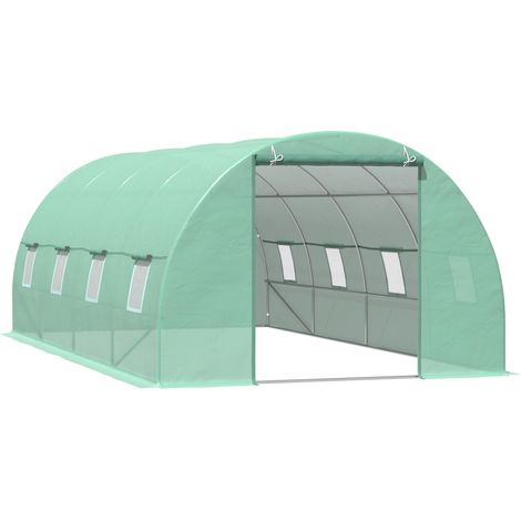 Invernadero de Túnel 600x300x200 cm con Puerta Enrollable 8 Ventanas Cubierta PE 140g/m² y Tubo de Acero para Cultivos Plantas Verduras (1/9)