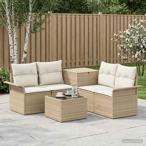 vidaXL Juego de Sofá 6 uds. 4-Número de plazas Beige y blanco crema (1/5)