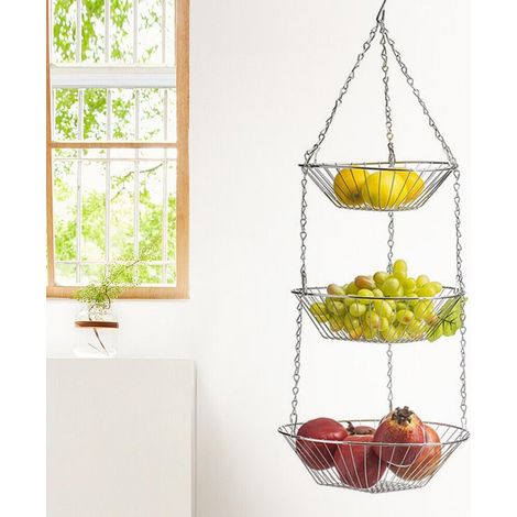 Obstkorb Hängend, obstkorb 3 stöckig mit Haken und blumenampel halterung, Metall Eisen hängekorb küche für Obst, Brot, Gemüse und Lebensmittel