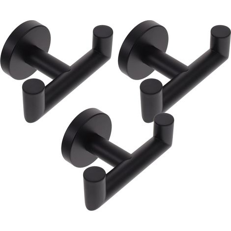 Lot de 3 Crochets Muraux en Acier Inoxydable Noir Brossé Porte-Serviettes de Salle de Bain Patères Murales Rondes Crochets pour Serviettes et Manteaux Accessoires Pratiques (1/5)