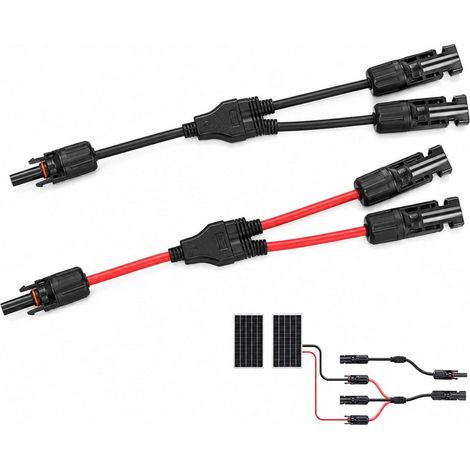 1 Paires Cable Panneau Solaire,Y Connecteurs Câble,Câble Solaire 6 mm2,Connecteur MC4(1 À 2 Branches),Panneau Solaire Connecteurs de Câble Y Distributeur,Y Type Connecteurs Solar,Rouge et Noir. (1/5)