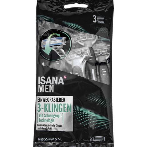 Rasoio ISANA MEN, 3 lame, usa e getta, per uomo, confezione da 8 pezzi. (1/3)