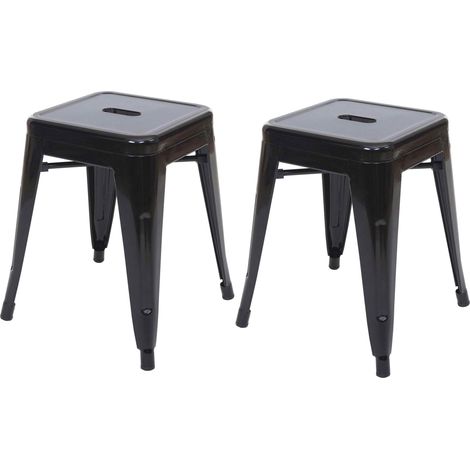 2x tabouret HHG-804, tabouret en métal, design industriel, empilable, noir (1/5)