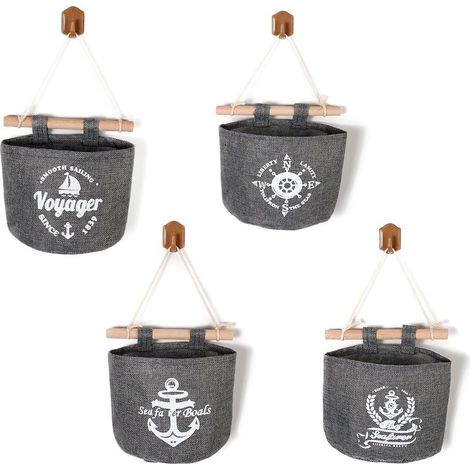4 Pièces Sacs de Rangement Suspendus en Coton, Utilisés dans Le Salon, la Chambre, Le Vestiaire, la Salle de Bain (1/5)