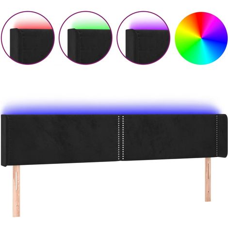 Testiera Testata del letto a LED Nera 183x16x78/88 cm in Velluto (1/4)