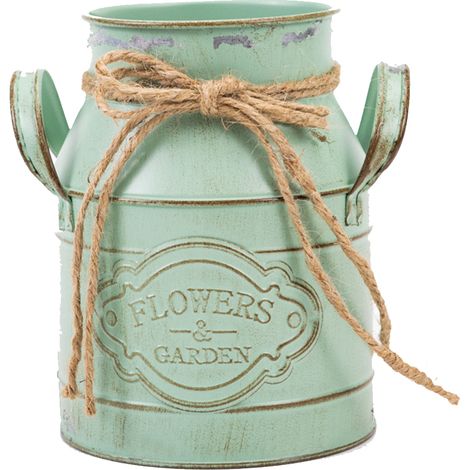 Vase Métallique - Vase À Lait Vintage En Fer Galvanisé Avec Poignée Décorative - Pour Fleurs Séchées Ou Artificielles - Unité (1/5)