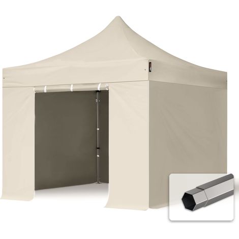 3x3 m Tente pliante - Acier, anti-feu, côtés sans fenêtre, blanc