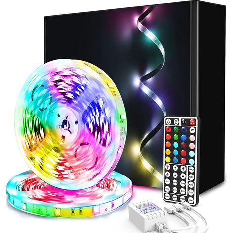 Bande LED, 30 m de lumière LED avec télécommande à 44 touches, bande lumineuse LED RGB flexible à changement de couleur pour chambre, fête (15 m x 2) (1/5)