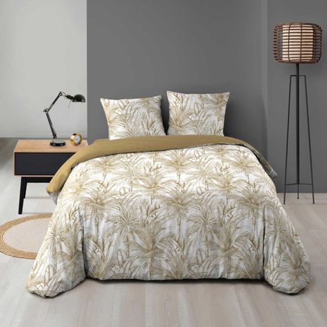 Paris Prix – Parure de lit 3 pièces imprimé palmier 240x220cm – 100% polyester – Fermeture à pressions – Certification Oeko-Tex (1/5)