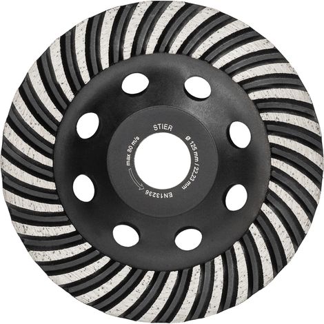 STIER Diamantschleiftopf, 125 x 22,23 mm, mit Turbo-Rand, für Beton und Naturstein, hohe Abtragsleistungen, 12.200 RPM