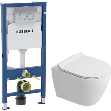Dofix WC-Set Vorwandelement + Wand-WC spülrandlos Ceramia PixL mit SoftClose-Sitz + verchromte Platte (GEBCEPXWT010-IN)