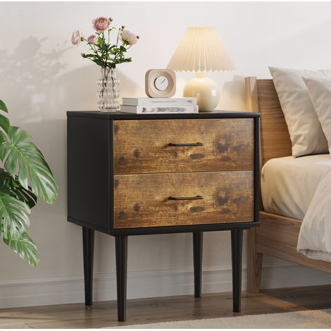 Table de chevet 51x38x66 cm brun antique en MDF avec 2 tiroirs et grand espace de rangement (1/5)