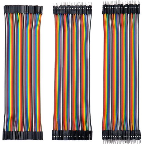 Câble Dupont - 3 x 40 Pièces - 20 cm - Mâle/Femelle/Mâle-Mâle/Femelle-Femelle - Espacement 2,54 mm - Pour Breadboard Arduino Raspberry Pi