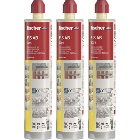 Fischer Injektionsmörtel FIS AB 300 T 3er-Set - Montagemörtel mit ETA-Bewertung & R120, 3x 300ml inklusive 7x Statikmischer (1/5)