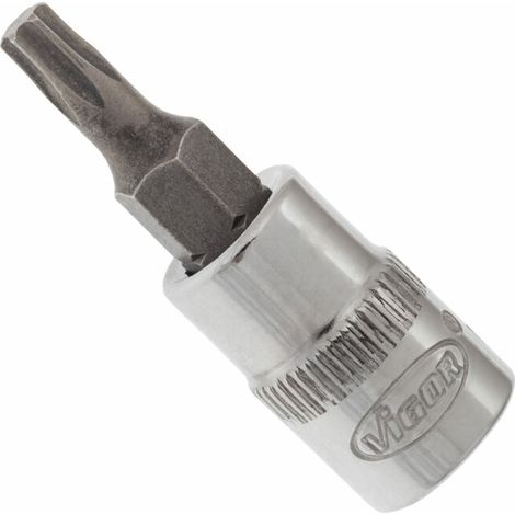 VIGOR Embout de tournevis TX V2444N Carré creux 6,3 mm (1/4 pouce) Profil TX intérieur T20