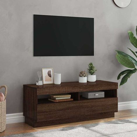 vidaXL Mueble de TV con luces LED marrón roble 100x35x40 cm (1/5)