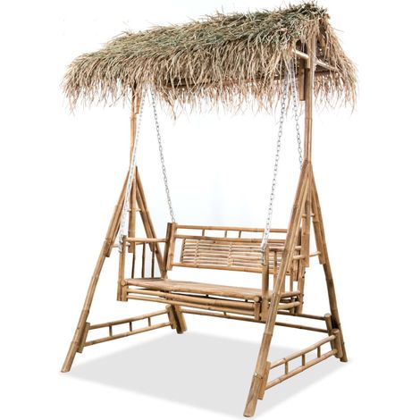Hollywoodschaukel 2-Sitzer mit Palmblättern Bambus 202 cm