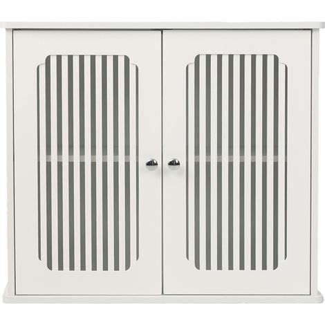 Armoire de salle de bain murale double porte à lattes, meuble de rangement gain de place en MDF blanc, pratique pour petites pièces et ventilé  CHICFURN (1/5)