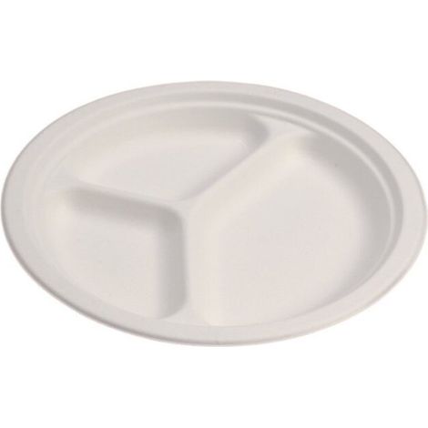 Assiette jetable plate à trois compartiments 26 cm en cellulose. - 50 pièces - Ecobioshopping (1/3)