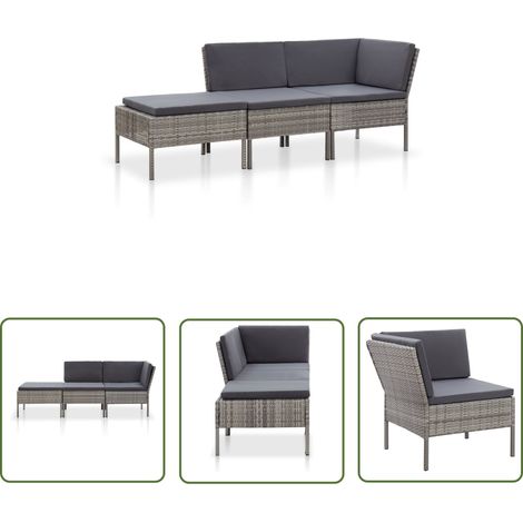 The Living Store 3-tlg. Garten-Lounge-Set mit Auflagen Poly Rattan Grau - Gartenmöbel - Loungemöbel - Rattanmöbel - Outdoormöbel - Balkonmöbel (1/5)
