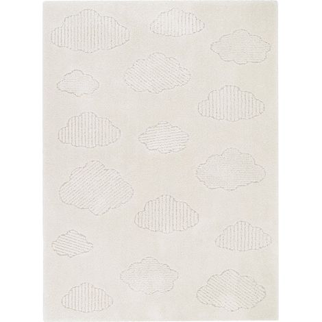 Tapis enfant pour chambre en velours doux motif nuages OEKO-TEX écru naturel - PANGIVO (1/5)
