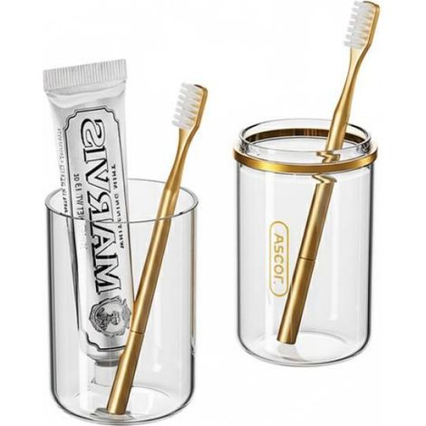 Gobelet De Toilette - Forme Cylindrique - Gris Cendré - Pour Salle De Bain Et Voyage - Lot De 2 (1/3)