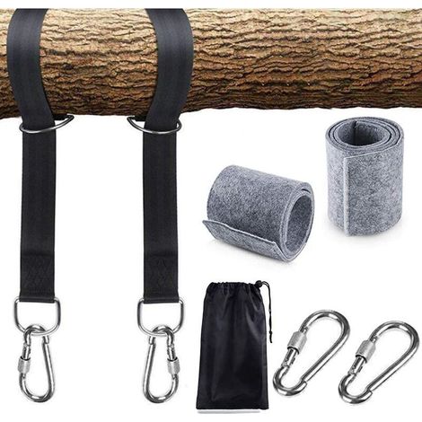 Arbre Swing Sangles Accessoire de Balançoire,1 paire Fixation pour Balançoire Sangles de Hamac avec 2 mousquetons à crochet en D et 2 coussins de protection pour arbres,Supporte Jusqu\'à 1700 Kg (1/4)