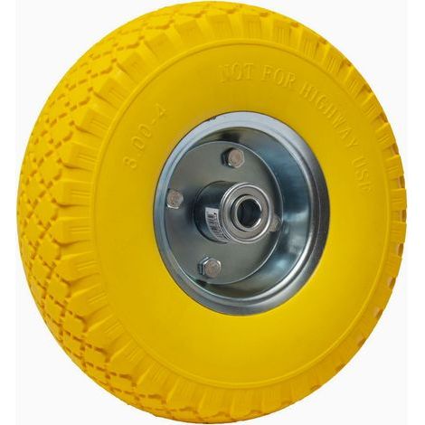 [JAMAIS UTILISÉ] – Roue increvable jaune 260 mm – Largeur 85 mm – Alésage 16 mm – Jante métallique galvanisée – Pour chariots et brouettes