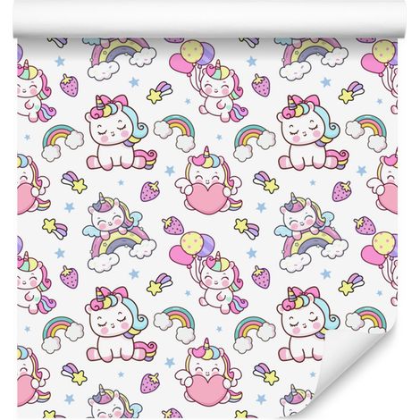 Carta da parati con unicorni, bianca e grigio chiaro, per soggiorno e camera da letto, 50x1000 cm. (1/5)