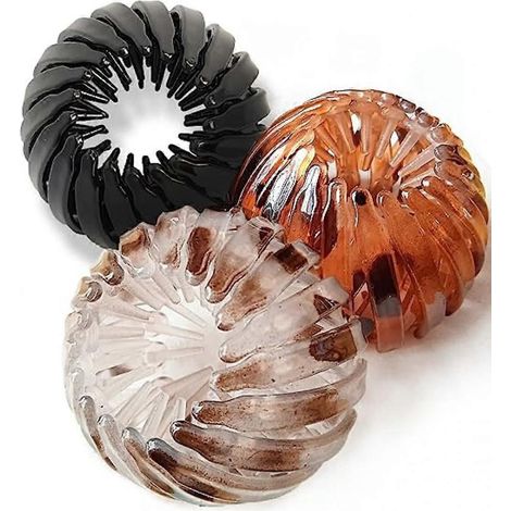 Set mit 3 zauberhaften Haarspangen in Vogelnestform, flache Haarspangen für feines Haar – Schwarz, Orange, Hellbraun (1/5)