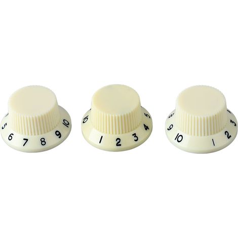Bouton de potentiomètre 3 pièces, contrôle de tonalité et volume pour guitare électrique et basse, ivoire avec lettrage noir (1/5)