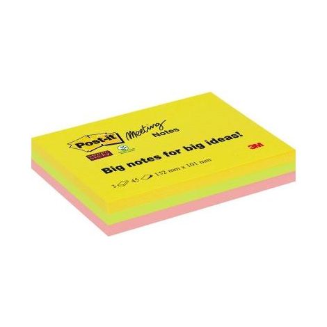 POST-IT Haftnotiz Post-it® Super Sticky Meeting Notes 152 x 101 mm (B x H) je 1 x ultragelbneongrün tropicalpink 45 Bl./Block 3 Block/Pack. (1/5)